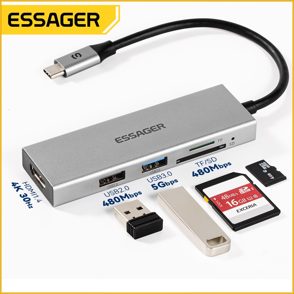 Essager 5 in 1 USB C HUB HDMI- - Hdmi Adapter Tablet บทวิจารณ์และราคา