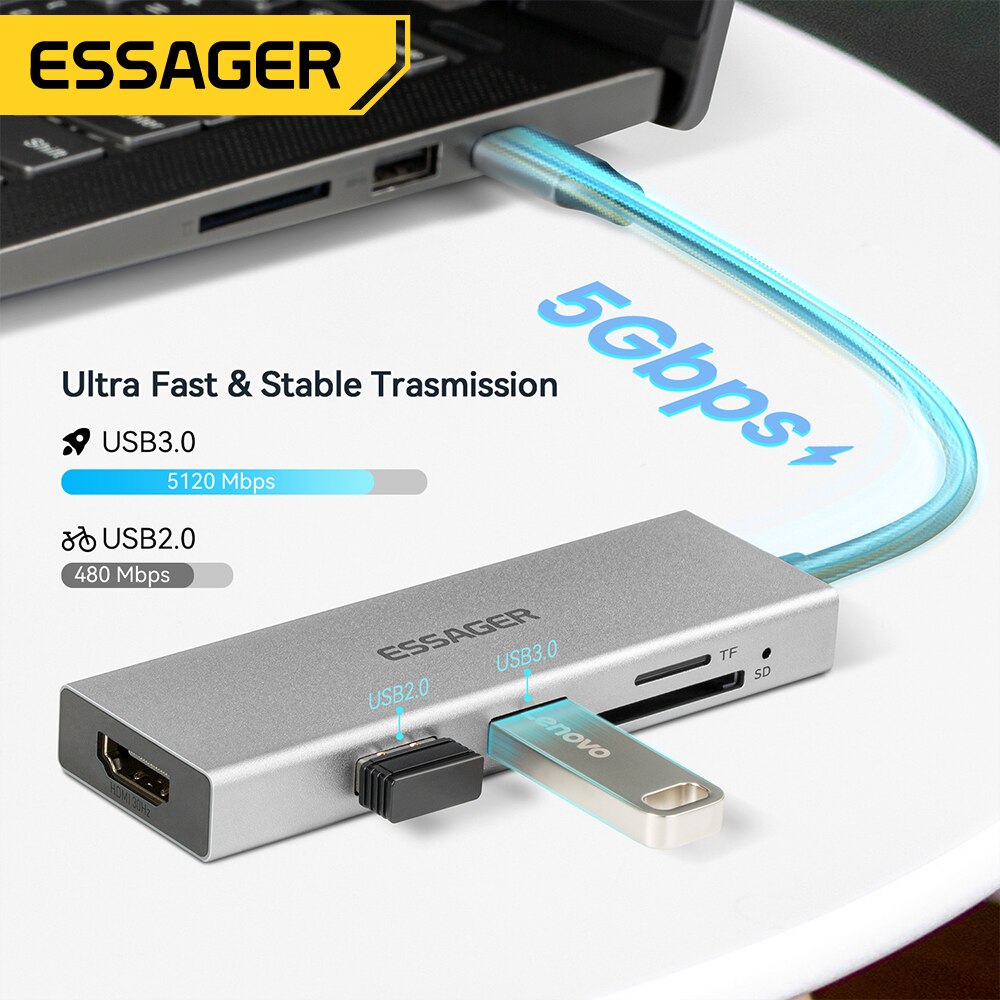Essager 5 in 1 USB C HUB HDMI- - Hdmi Adapter Tablet บทวิจารณ์และราคา